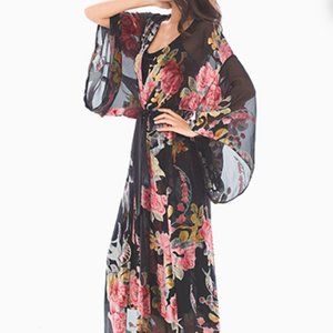 Natori NWT Sheer Black Nylon / Velvet Burnout Robe Honeymoon Peignoir Womens XS
